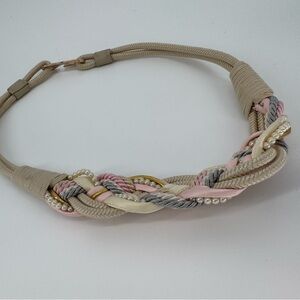 VTG 80's Braided Belt Rope Pastel S 28" Beading Long Hook Boho Hippie Western